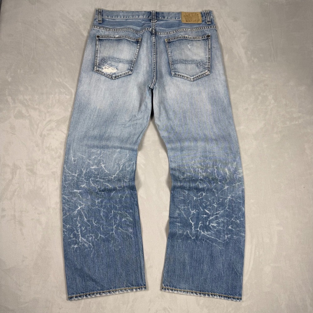 Y2K Mens Jimmy'z Surf Co Relaxed Distressed Crackle Wash Jeans 34/30